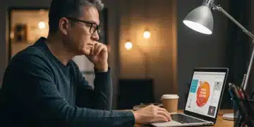 Adult student learning on a laptop with an online course interface displayed