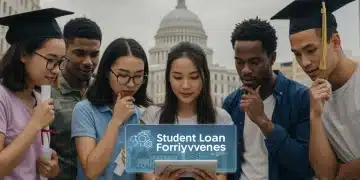 Students reviewing federal loan forgiveness program updates on a tablet