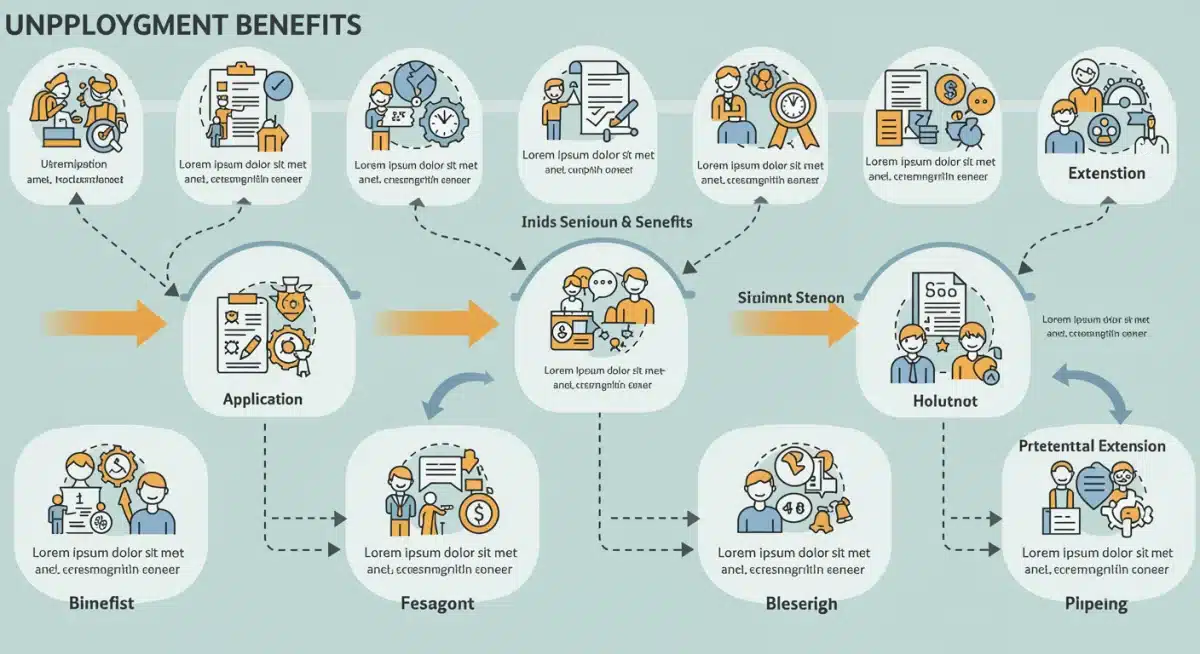 Infographic showing stages and extensions of unemployment benefits