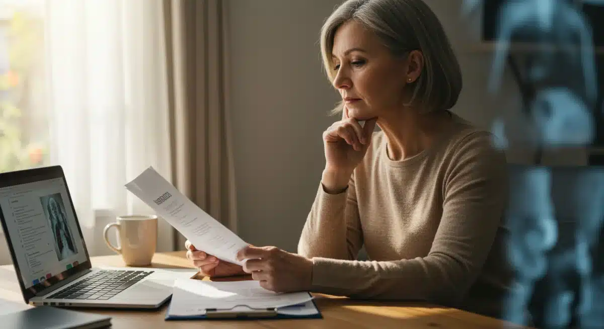 Individual analyzing health insurance plan documents and options