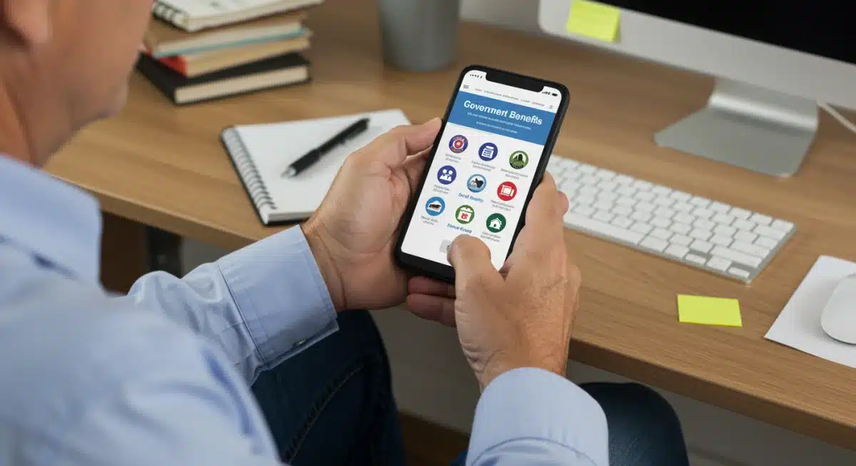 Person researching federal benefit eligibility on a smartphone