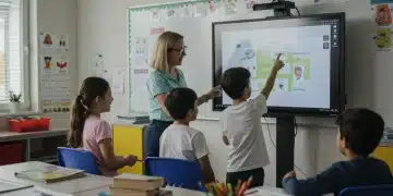 Children learning in a modern US classroom, indicative of K-12 curriculum updates.