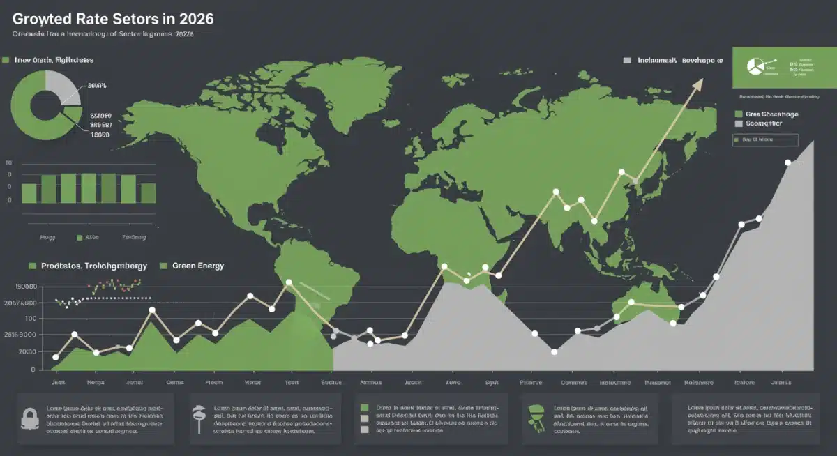 Infographic detailing projected growth for US technology, green energy, and healthcare sectors in 2026.
