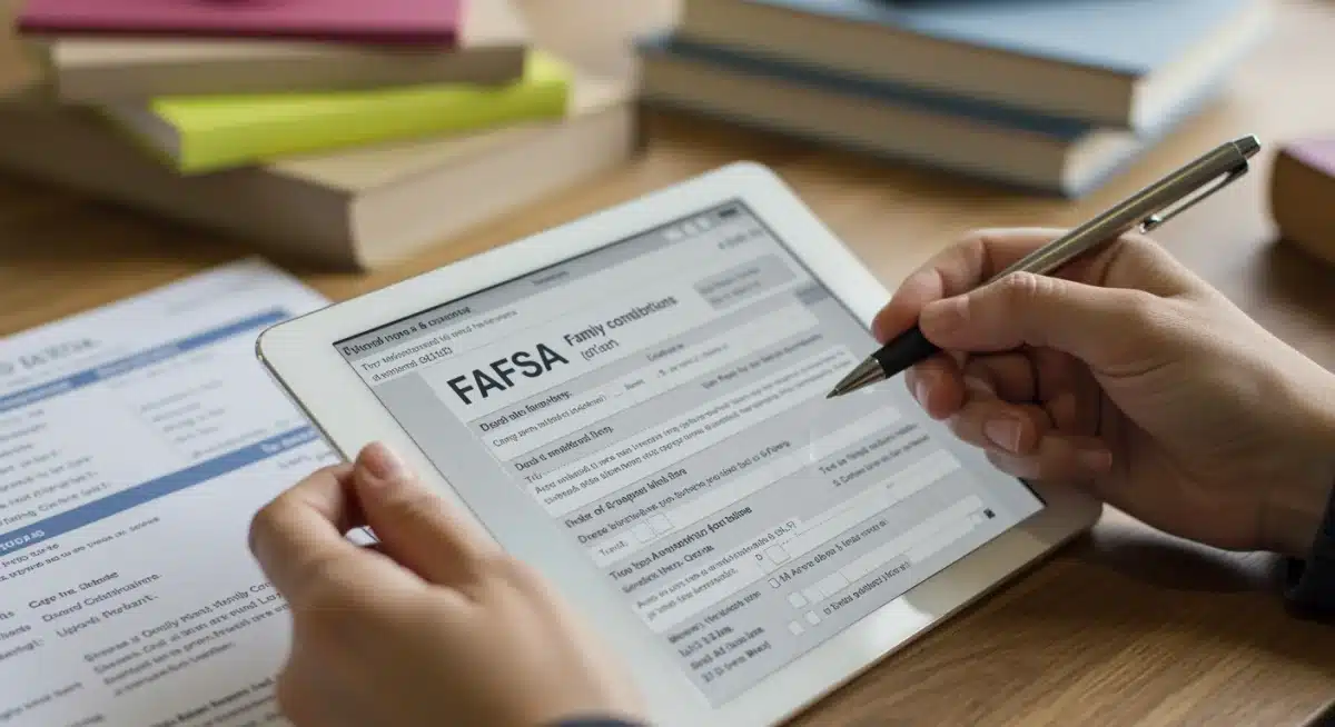 Student completing FAFSA form on tablet device