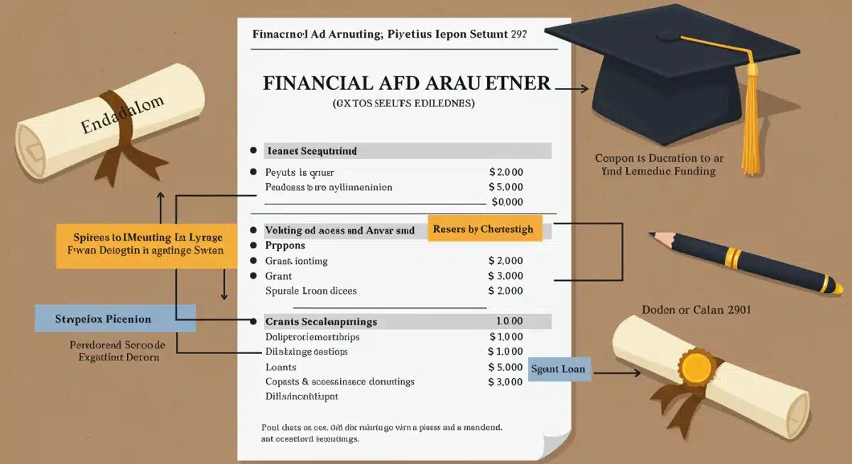 Financial aid award letter with grants and scholarships highlighted