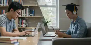 Students studying online and in-person, comparing learning environments