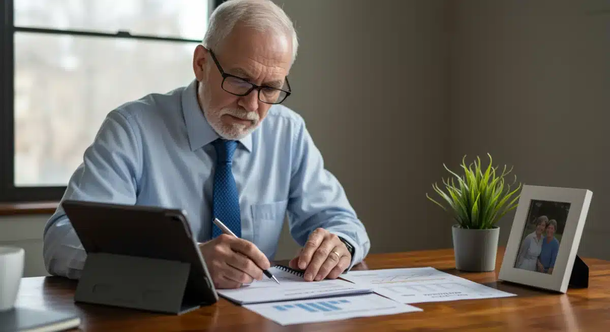 Senior federal employee planning retirement with financial documents