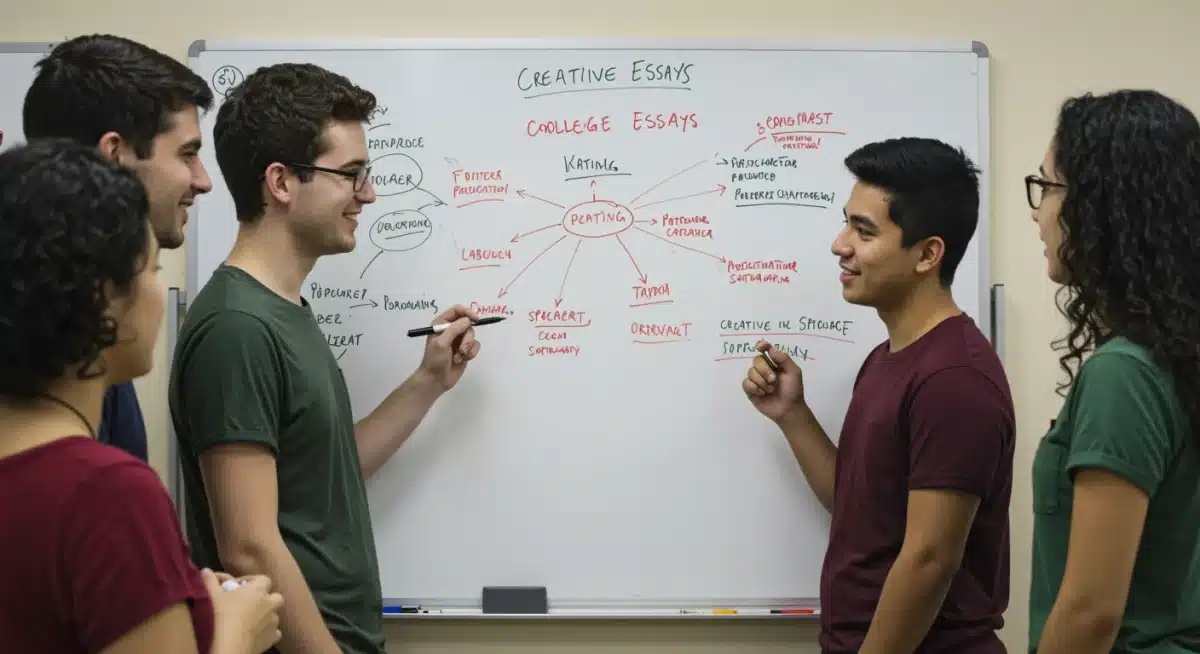Students brainstorming creative college essay ideas together