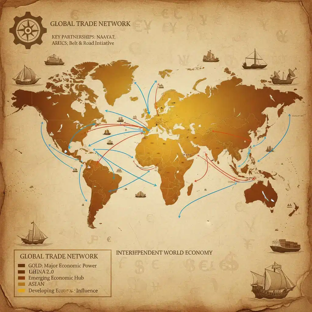 Global trade routes and economic partnerships influencing US GDP growth.