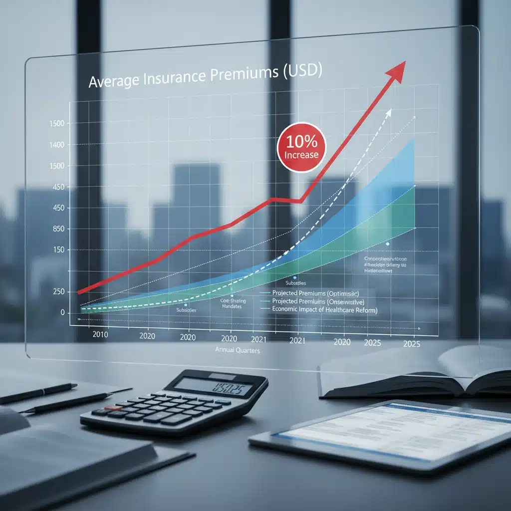 Financial graph showing a 10% increase in healthcare insurance premiums due to reform.