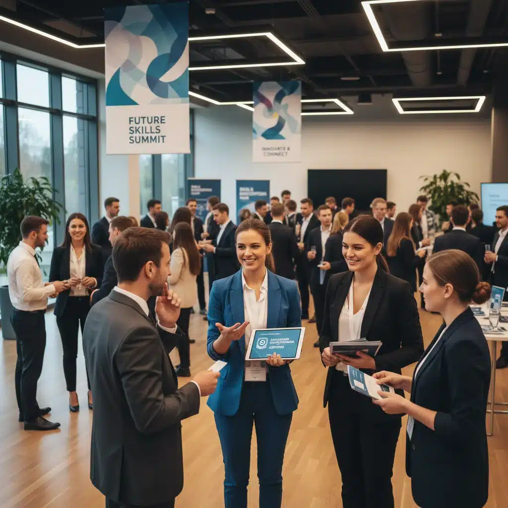 Professional networking, discussing new skills gained from micro-credentials with potential employers.