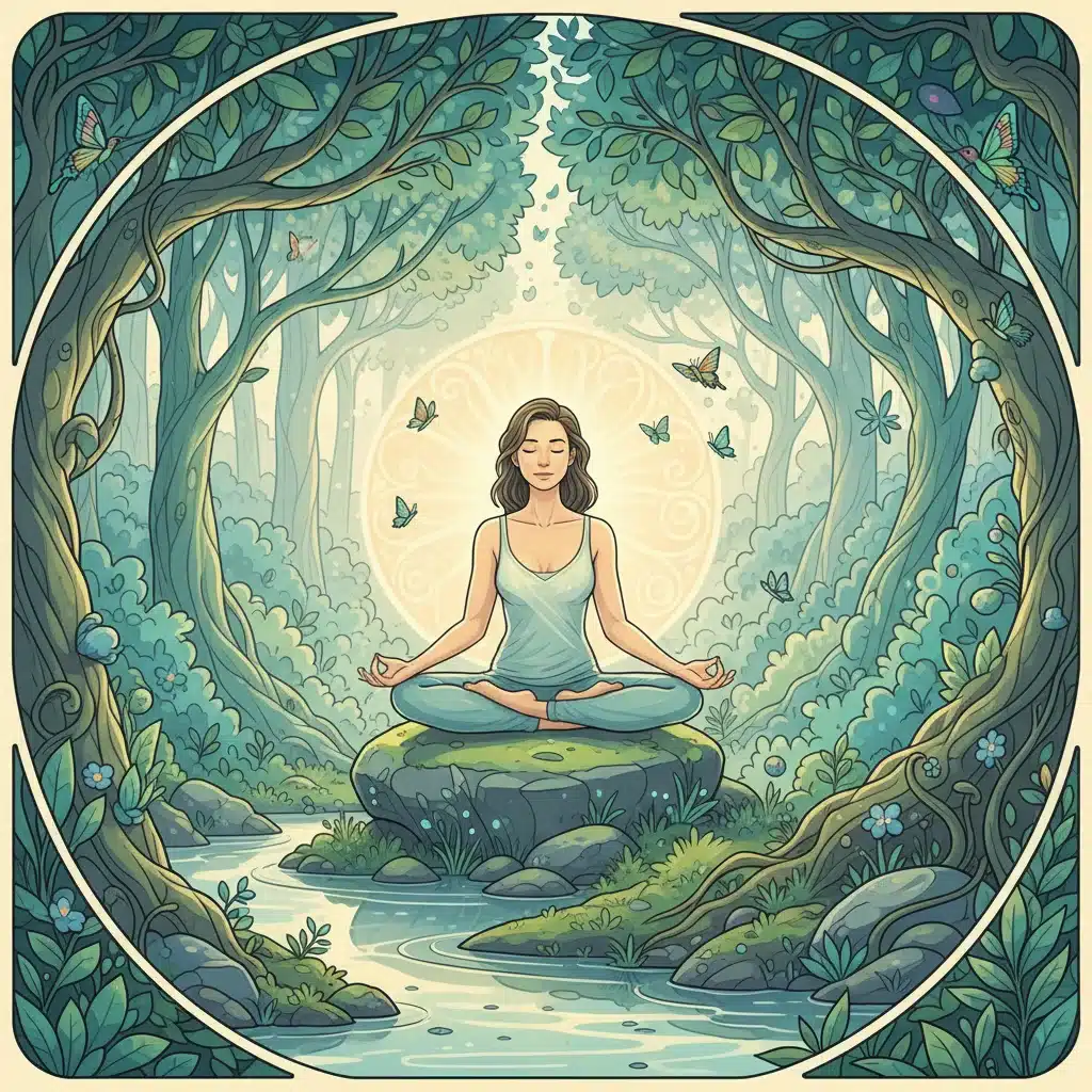 Person meditating in a serene environment, symbolizing mental health support