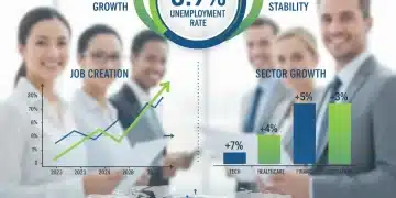 Infographic showing stable 3.9% unemployment rate and key sector growth in early 2026 labor market report