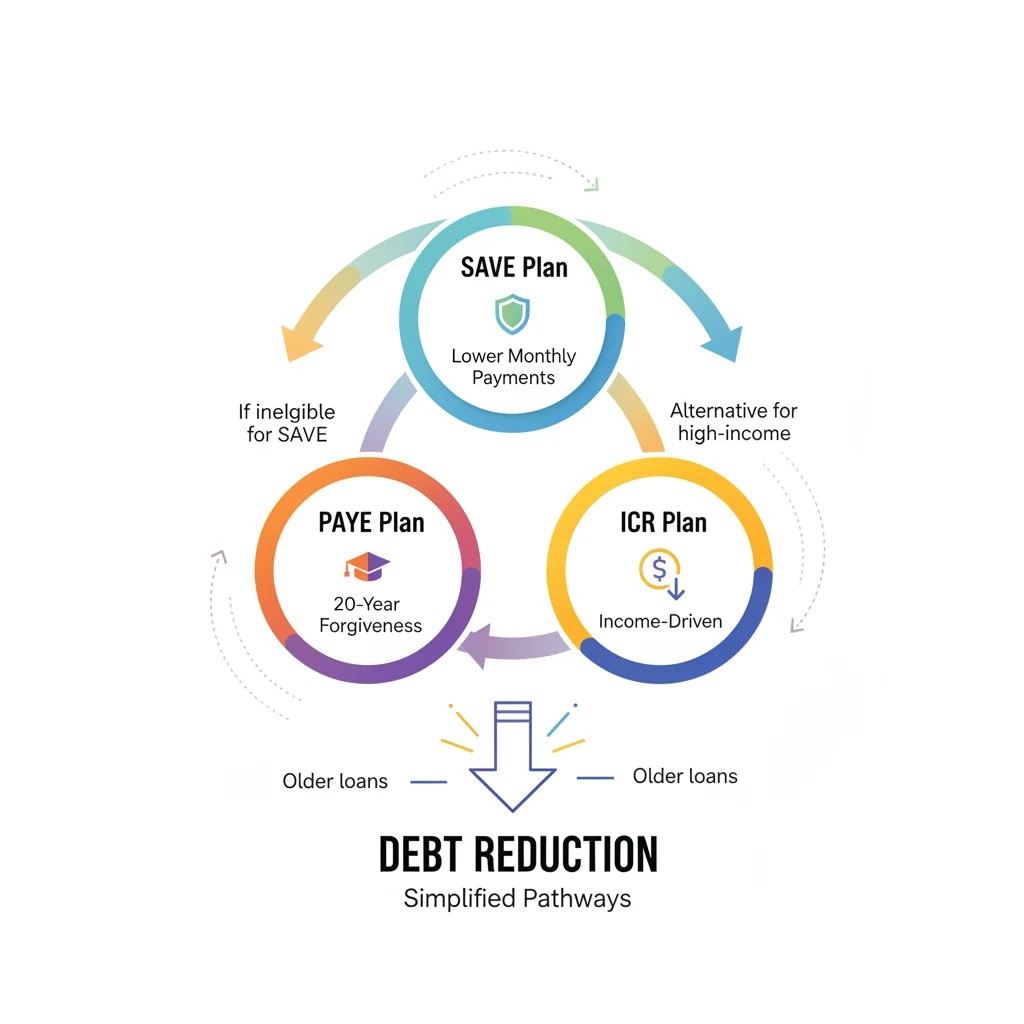 Infographic showing three new student loan repayment programs and their benefits.