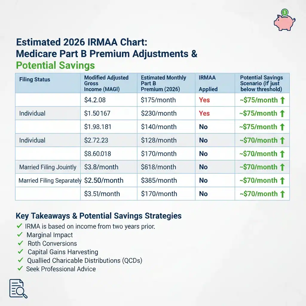 IRMAA income thresholds and Medicare Part B premium adjustments for 2026.